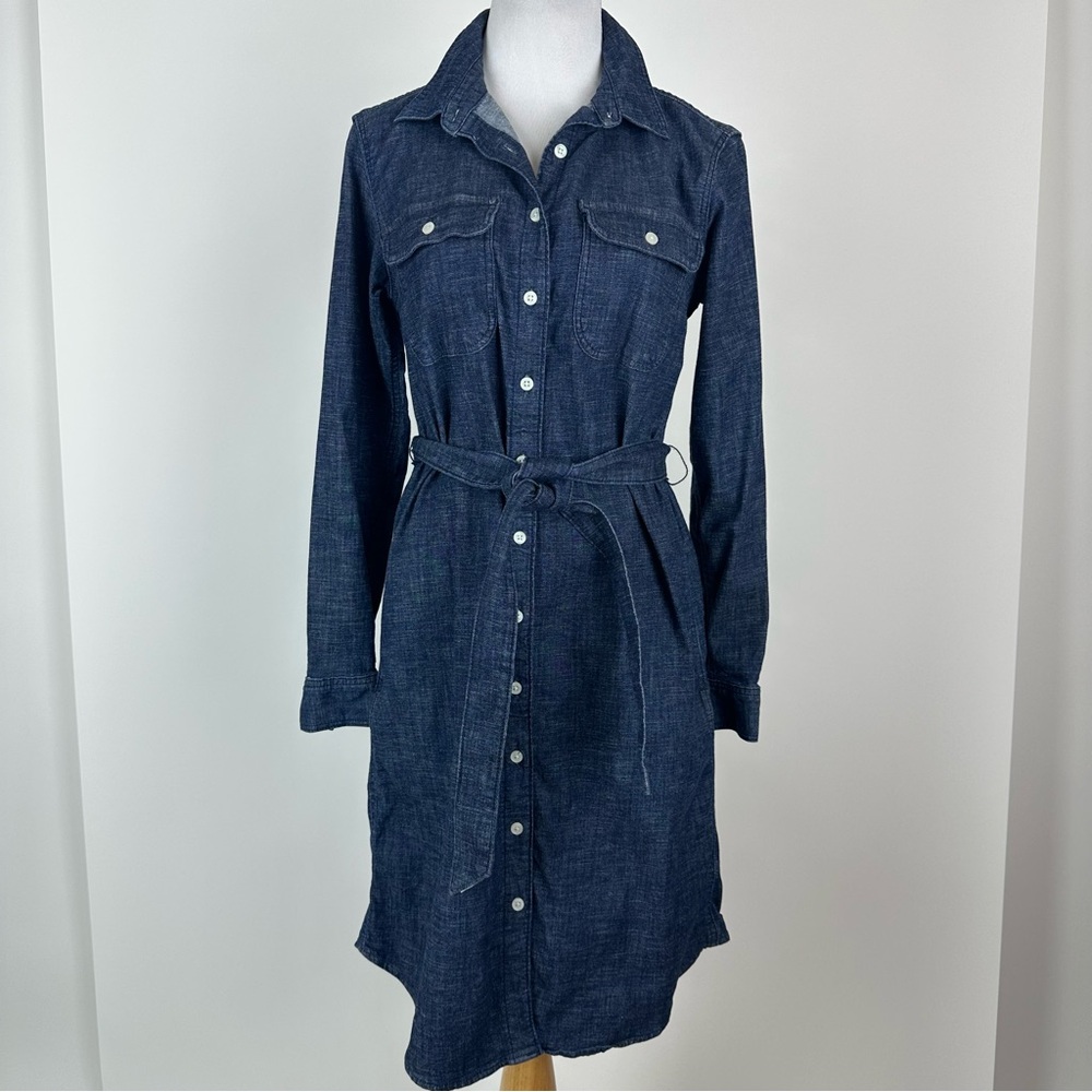 Lands’ End Denim Button Front Long Sleeve Dress Size Small